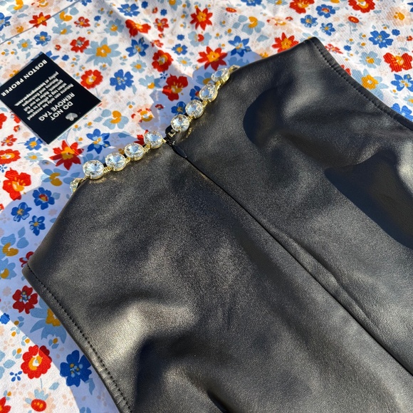 Faux Leather Crystal Embellished Keyhole Shift Dress - Picture 5 of 7